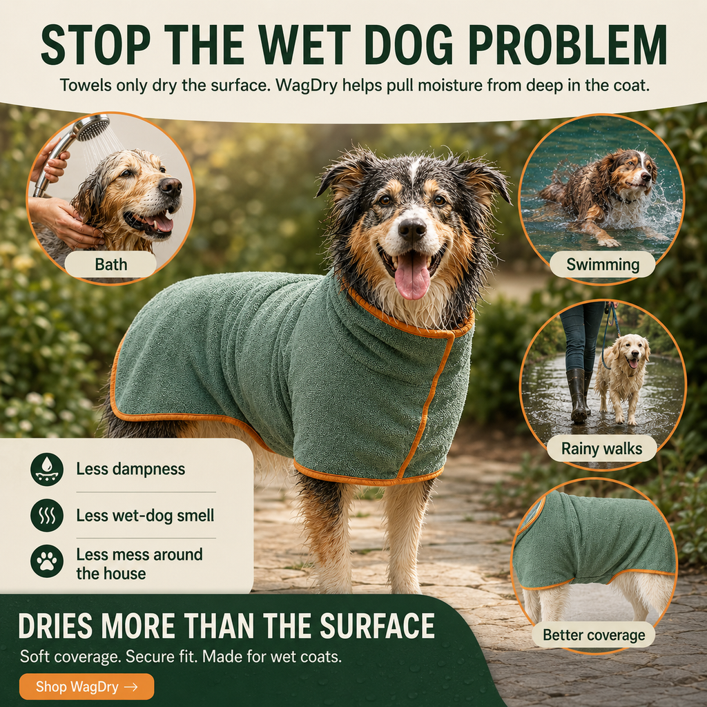 WagDry Drying Robe — No More Damp Dog, No More Wet Floors